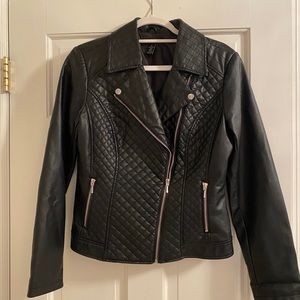 Barley Used faux black mini-leather jacket.